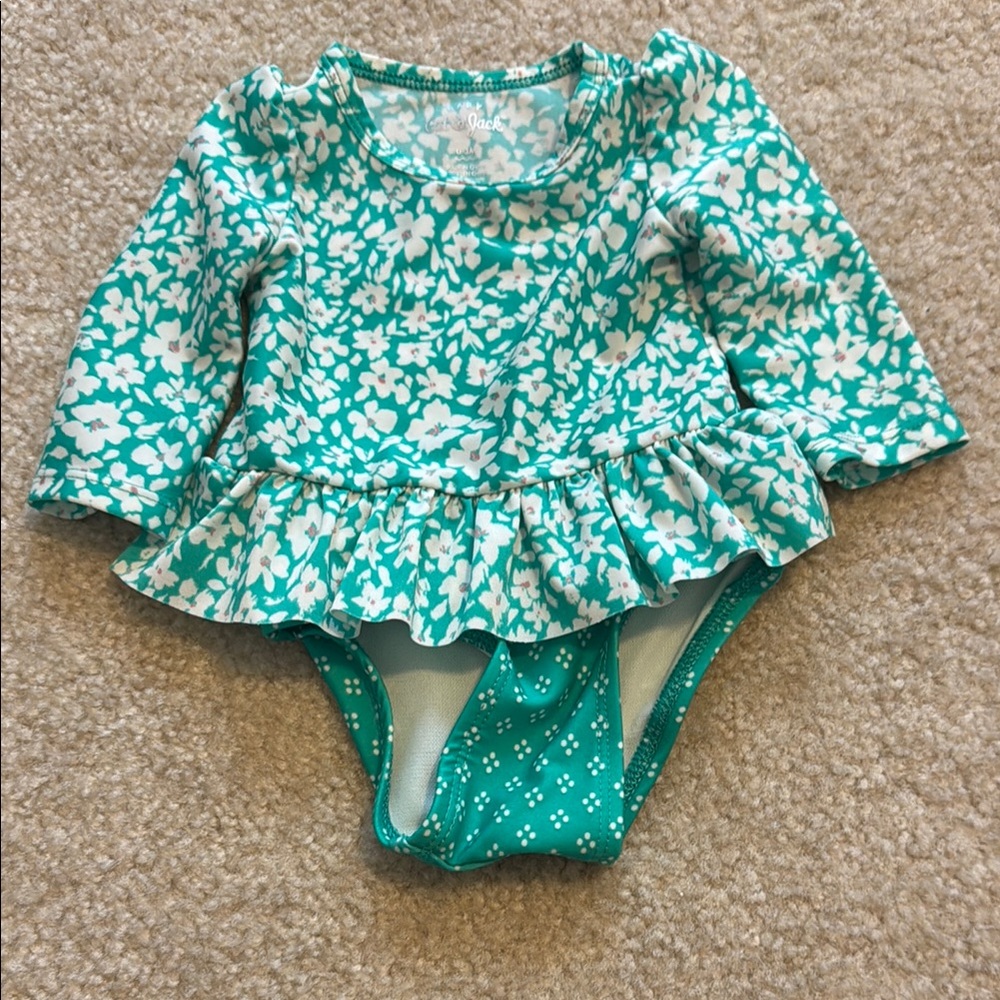Green Floral Long Sleeve Baby spf swimsuit set cat & jack 0-3 month